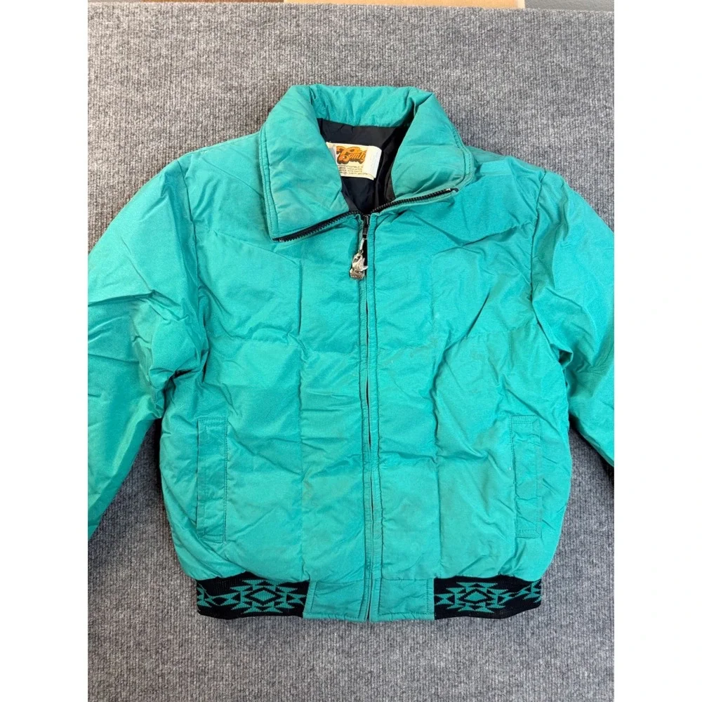 Vintage Comfy Down Puffer Jacket Womens 10 Teal Green USA Made 90s Southwestern